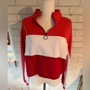 Wild Fable Women's Striped Multicolor Cropped Quarter Zip Size Medium